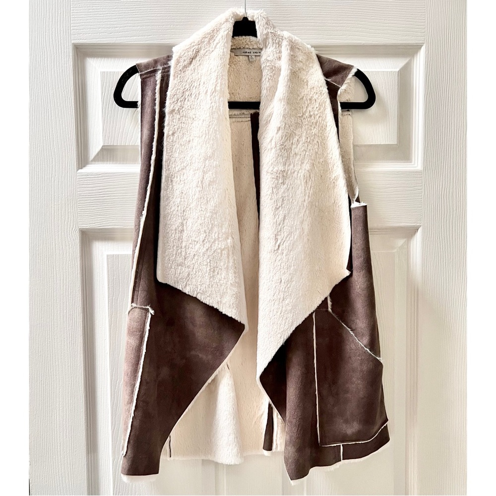 🦓 NAKED ZEBRA Super Soft Suede-Like Open Vest, Fur-Lined, Dark Grey, Size Large